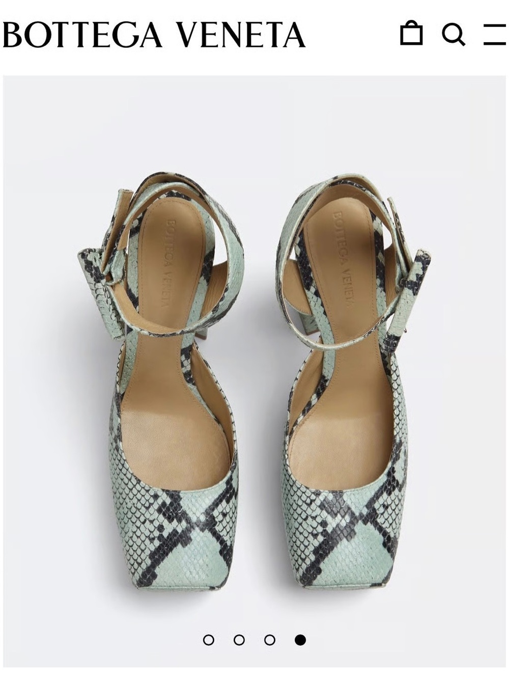 Bottega Veneta Mint and Black Snake-Print Ankle Strap Pumps